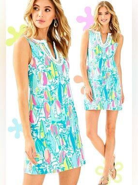Lilly Pulitzer Harper Shift Dress in Beach and Bae Multi print French Terry XS